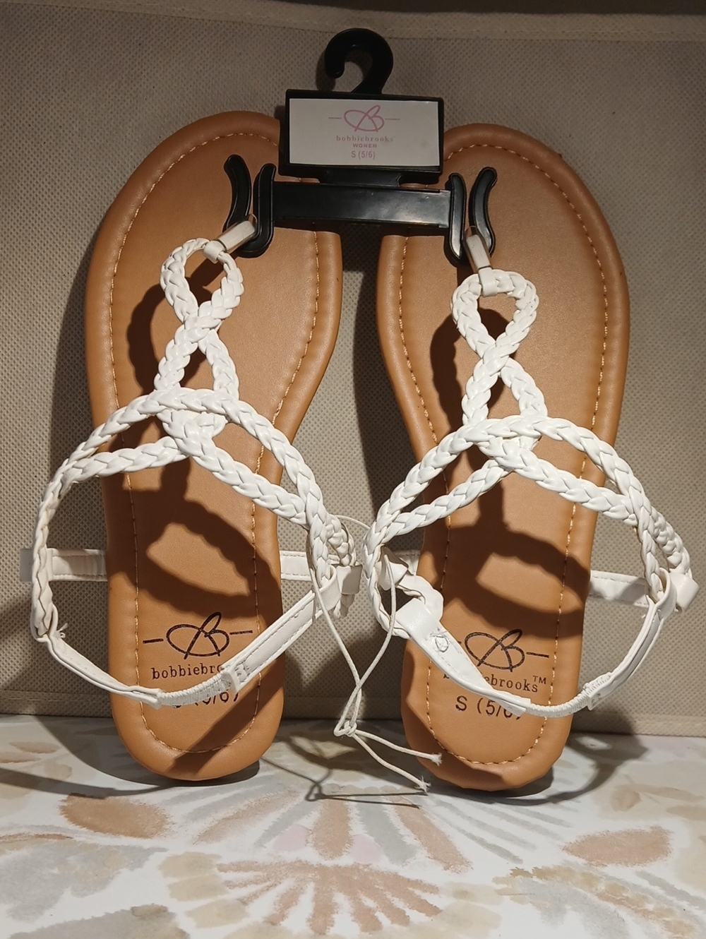 Bobbie Brooks White Braided T-Strap Sandals Size 5/6